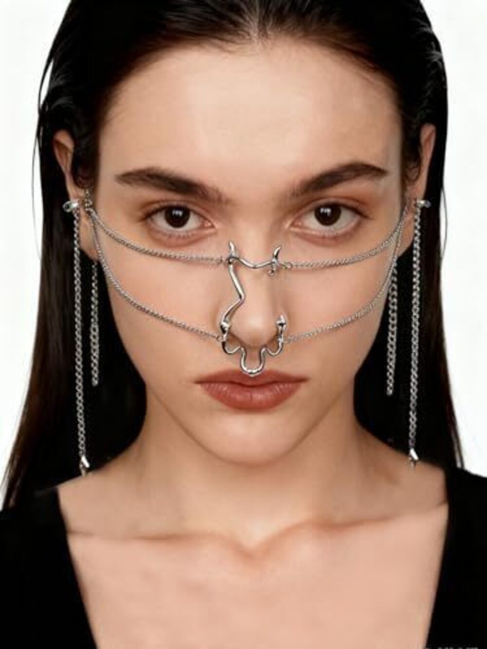 1375 Cyber Punk Half Mask Y2K Metal Face Mask Liquid Irregular Cyborg Face